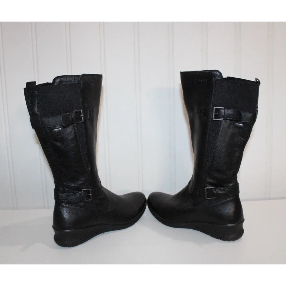 ECCO‎ Babett Boots EU 39 US 8 Black Leather GORE-TEX Waterproof Tall Wedge